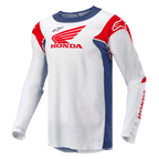 Alpinestars Honda Racer Iconic, koszulka motocross off-road męska, biała z jasnoniebieskimi i jasnoczerwonymi akcentami, oficjalne branding Honda