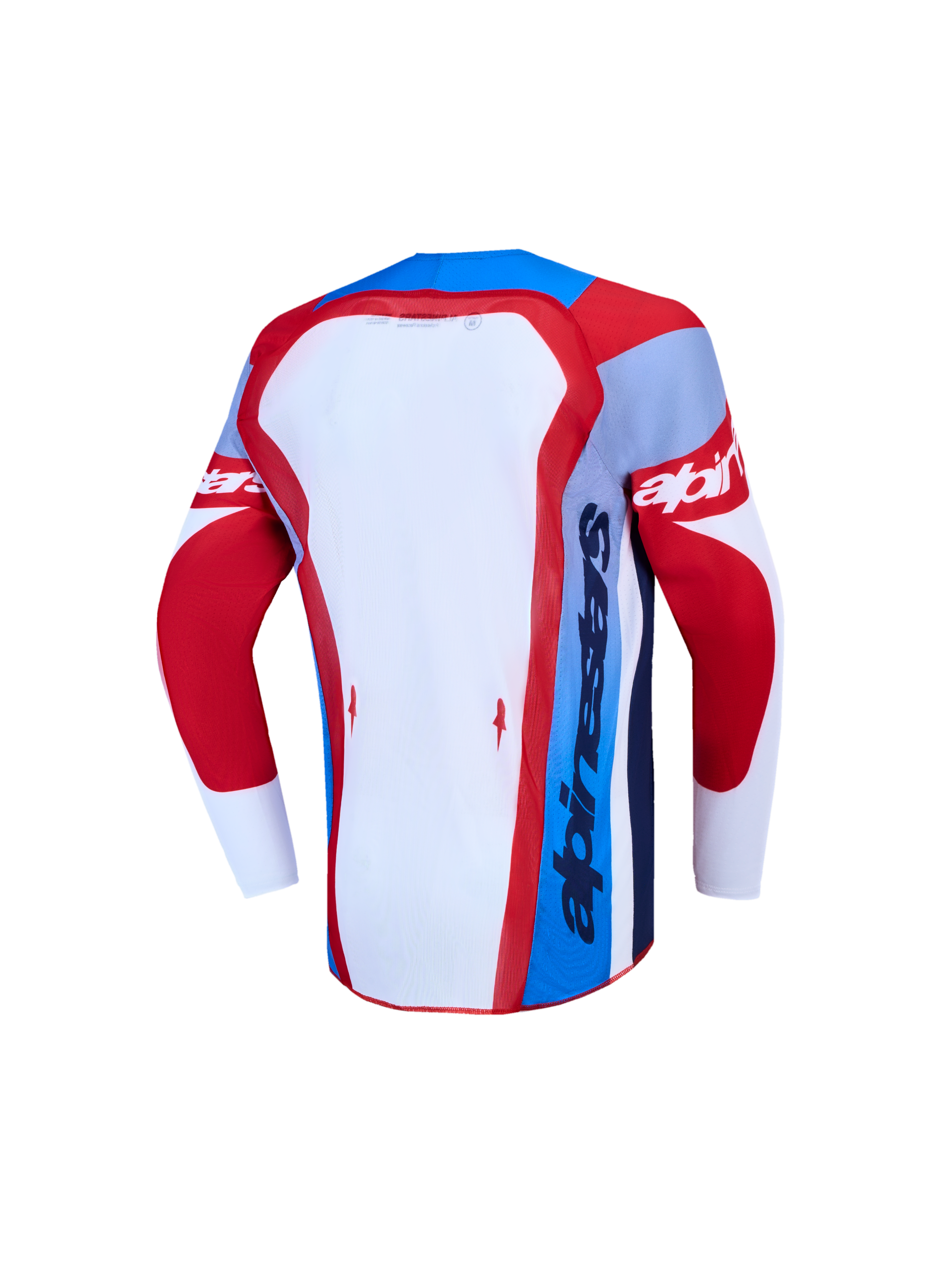 Alpinestars Youth Supertech Dyna Jersey AND Gear Set, Motocross Jersey, Red and Blue, back view, breathable stretch mesh.