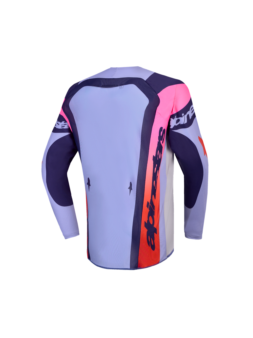 Alpinestars 2027 Youth Supertech Dyna Jersey, Purple and Pink Motocross Jersey for youth, back view with extended rear.