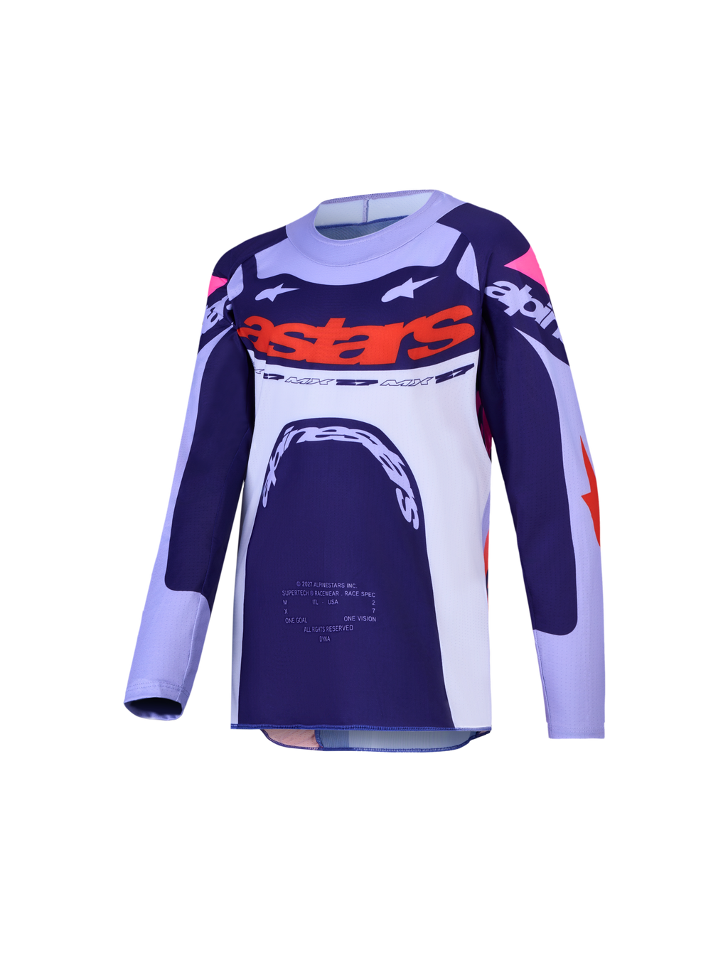 Alpinestars Youth Supertech Dyna Jersey, młodzieżowa koszulka motocrossowa, granatowa i biała z pomarańczowymi akcentami, odzież terenowa off-road.