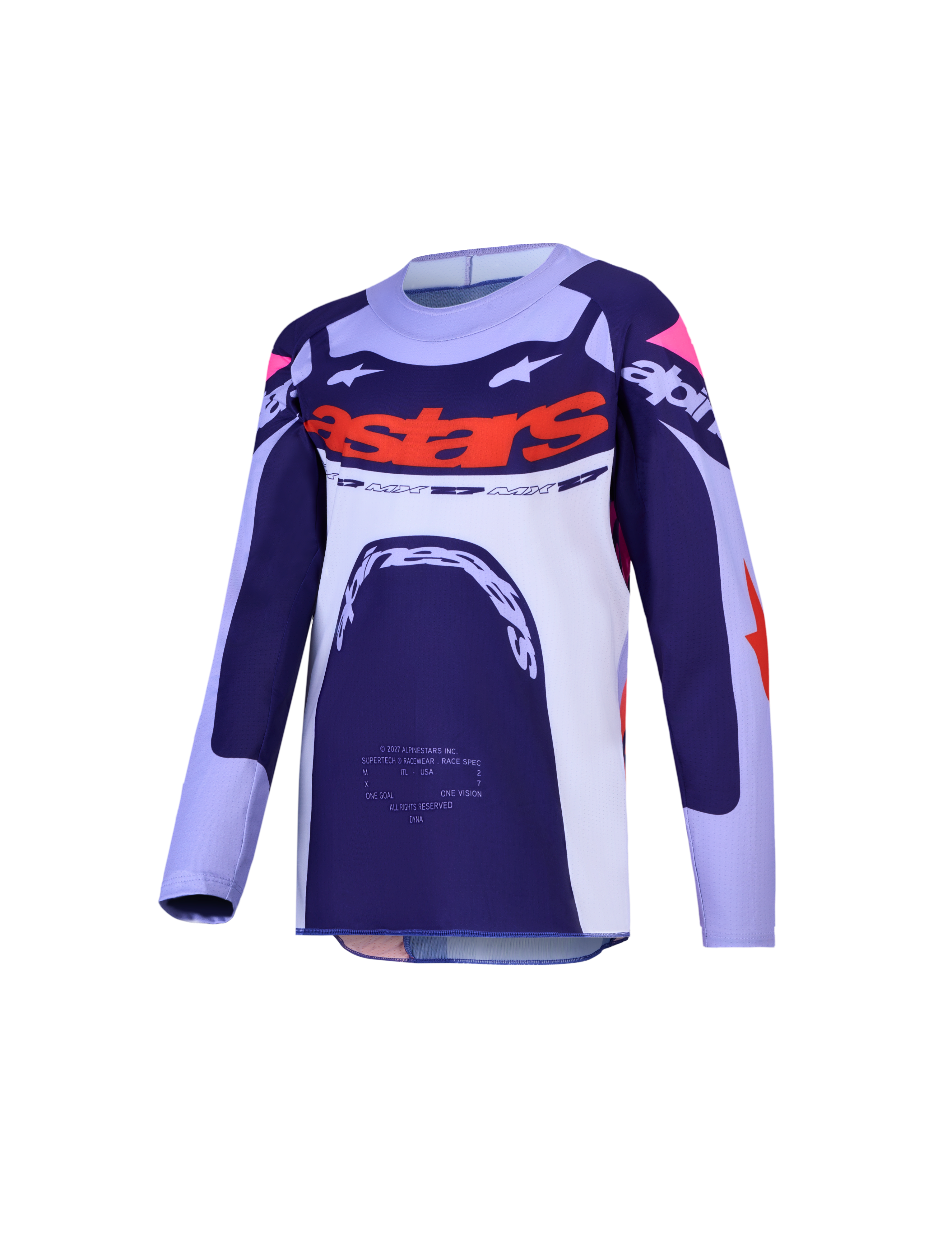 Alpinestars Youth Supertech Dyna Jersey, młodzieżowa koszulka motocrossowa, granatowa i biała z pomarańczowymi akcentami, odzież terenowa off-road.
