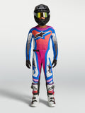 Alpinestars Youth Supertech Maven, koszulka i zestaw MX, młodzieżowe, niebieskie i koralowe, pełny strój wyścigowy.