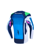 Młodzieżowa koszulka motocrossowa Alpinestars Supertech Maven, niebieska i biała, widok z tyłu, oddychająca siatka stretch