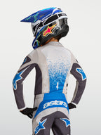 Koszulka Alpinestars Fluid Drag Młodzieżowe, dziecięca koszulka motocrossowa, szara i niebieska, oddychający materiał z grafiką drag na plecach