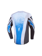 Alpinestars Koszulka Fluid Drag Młodzieżowe 2027, koszulka motocrossowa off-road, szara i niebieska, widok z tyłu pokazujący wydłużony krój dla lepszej osłony, lekki i oddychający materiał.