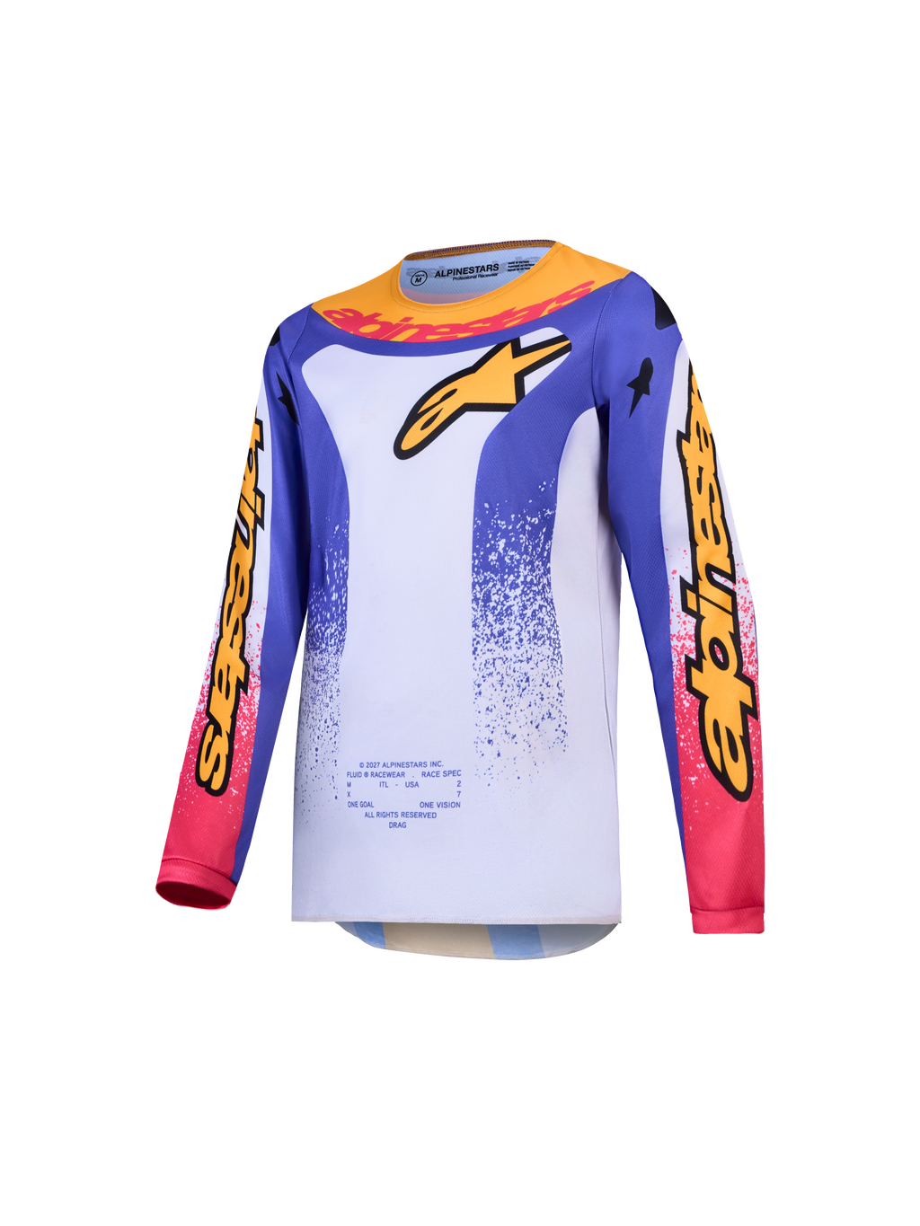 Alpinestars Youth Fluid Drag, młodzieżowa koszulka motocrossowa, niebieska i złota, oddychający materiał poliestrowy