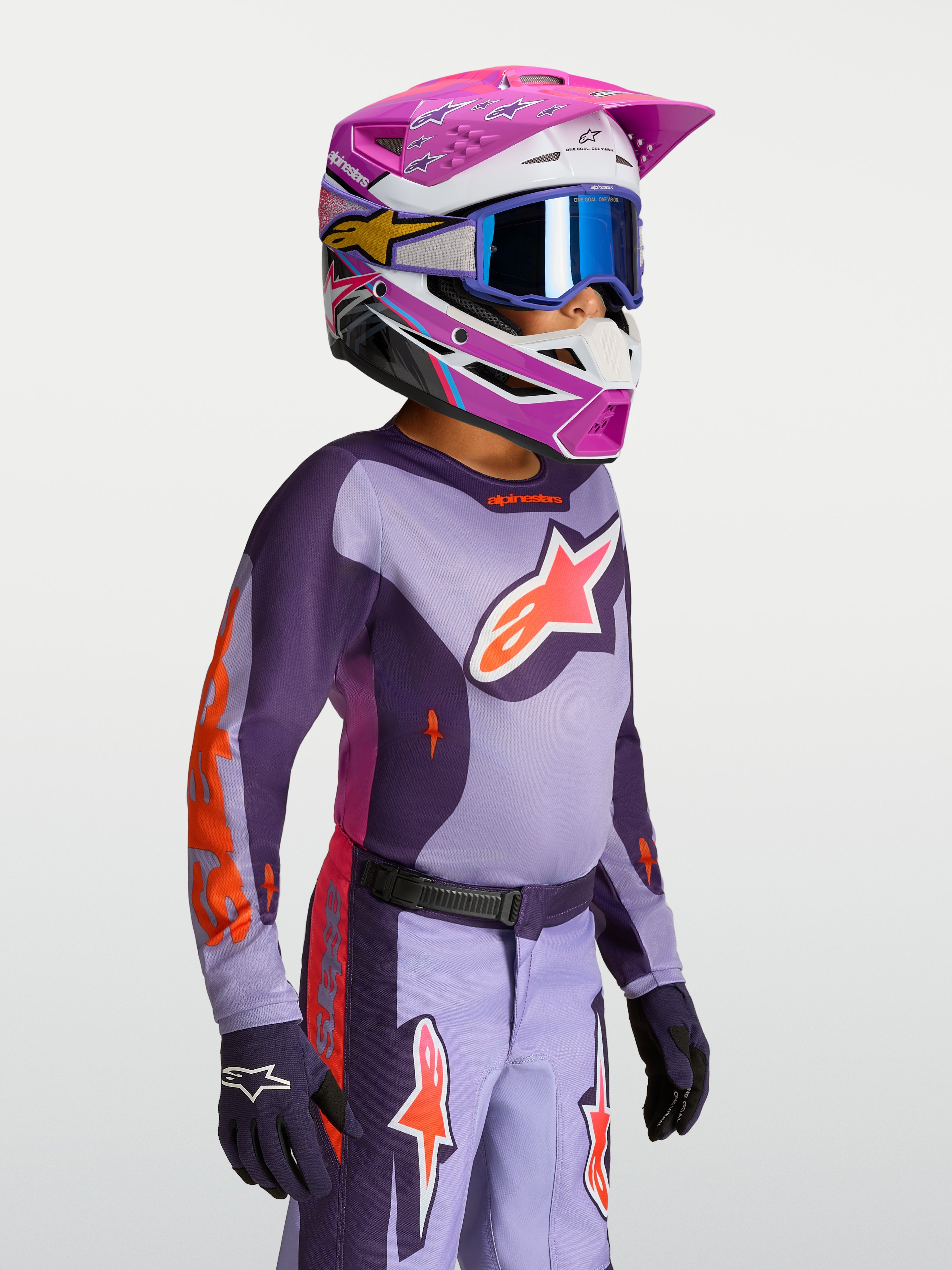 Koszulka Alpinestars Fluid Hunt Młodzieżowe 2027, fioletowa i liliowa, młodzieżowa odzież motocrossowa odprowadzająca wilgoć.
