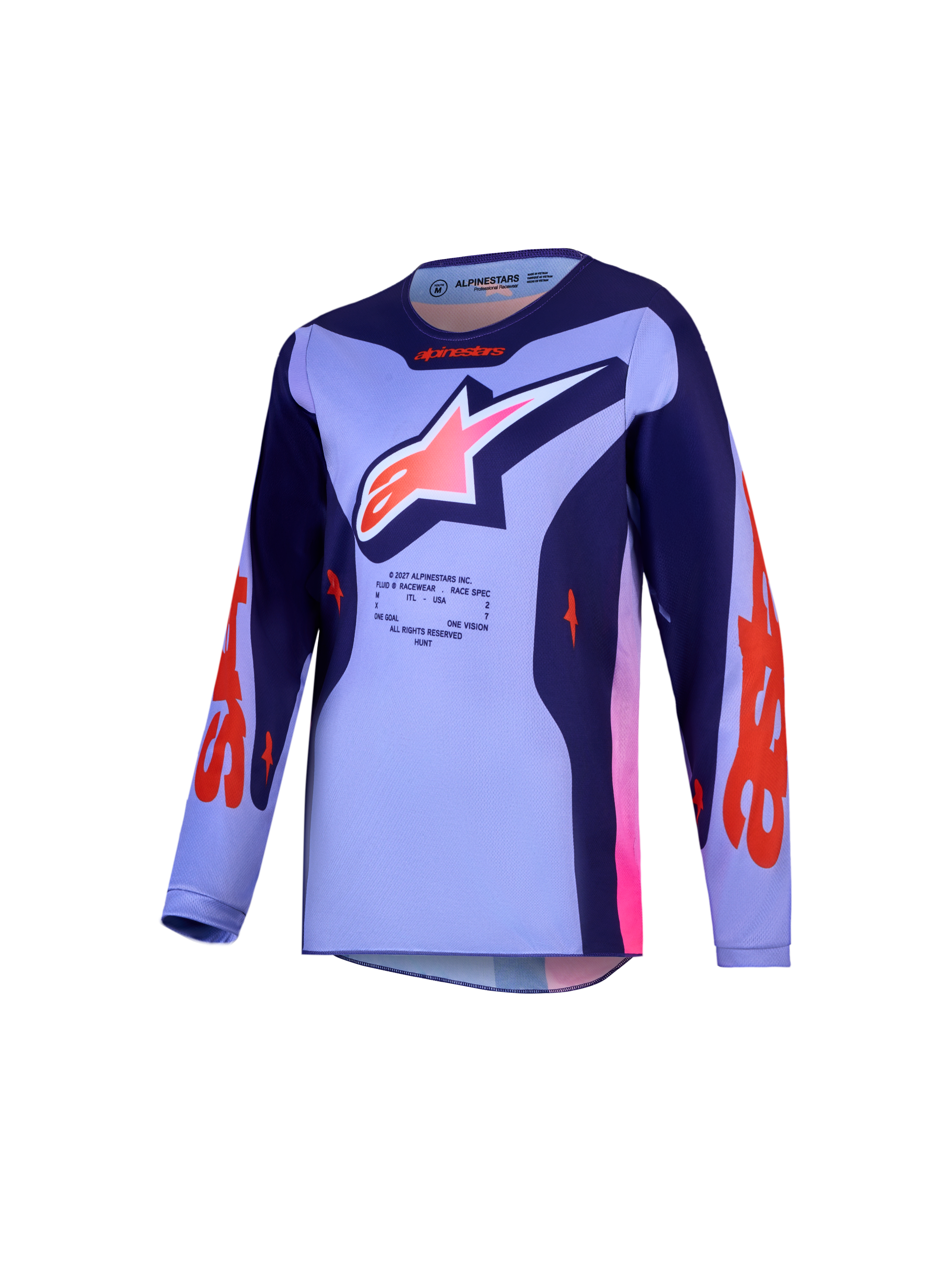 Alpinestars koszulka Fluid Hunt młodzieżowa, motocrossowa, rozmiar M, fioletowa i różowa, oddychający materiał.