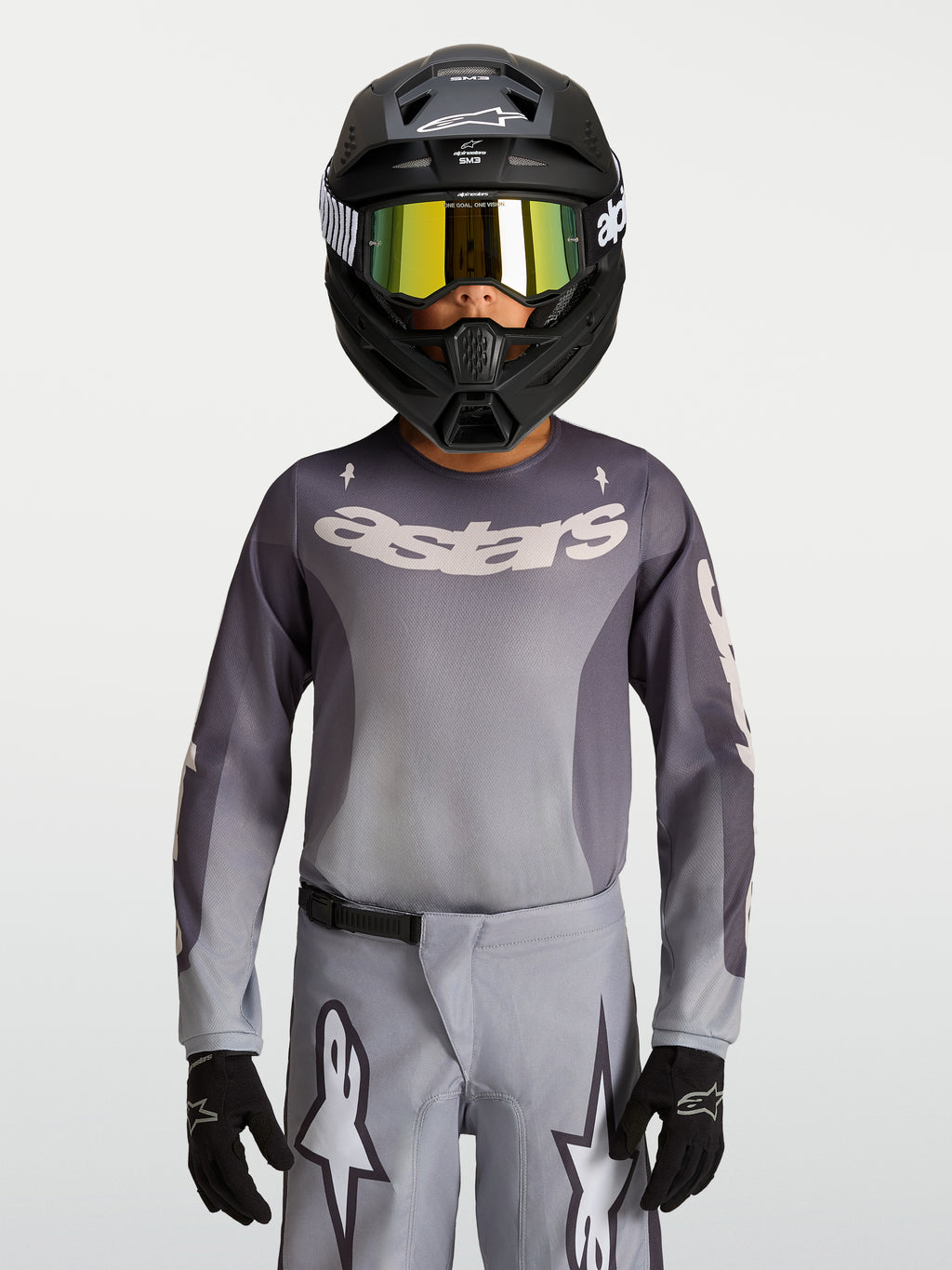 Alpinestars koszulka Fluid Amber młodzieżowe, szara i piaskowa oddychająca koszulka motocrossowa do jazdy terenowej.