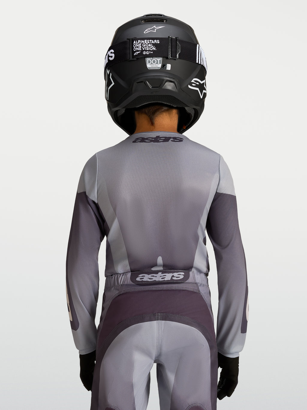 Alpinestars koszulka Fluid Amber 2027, młodzieżowa koszulka motocrossowa, szaro-piaskowa, oddychający materiał, widok z tyłu