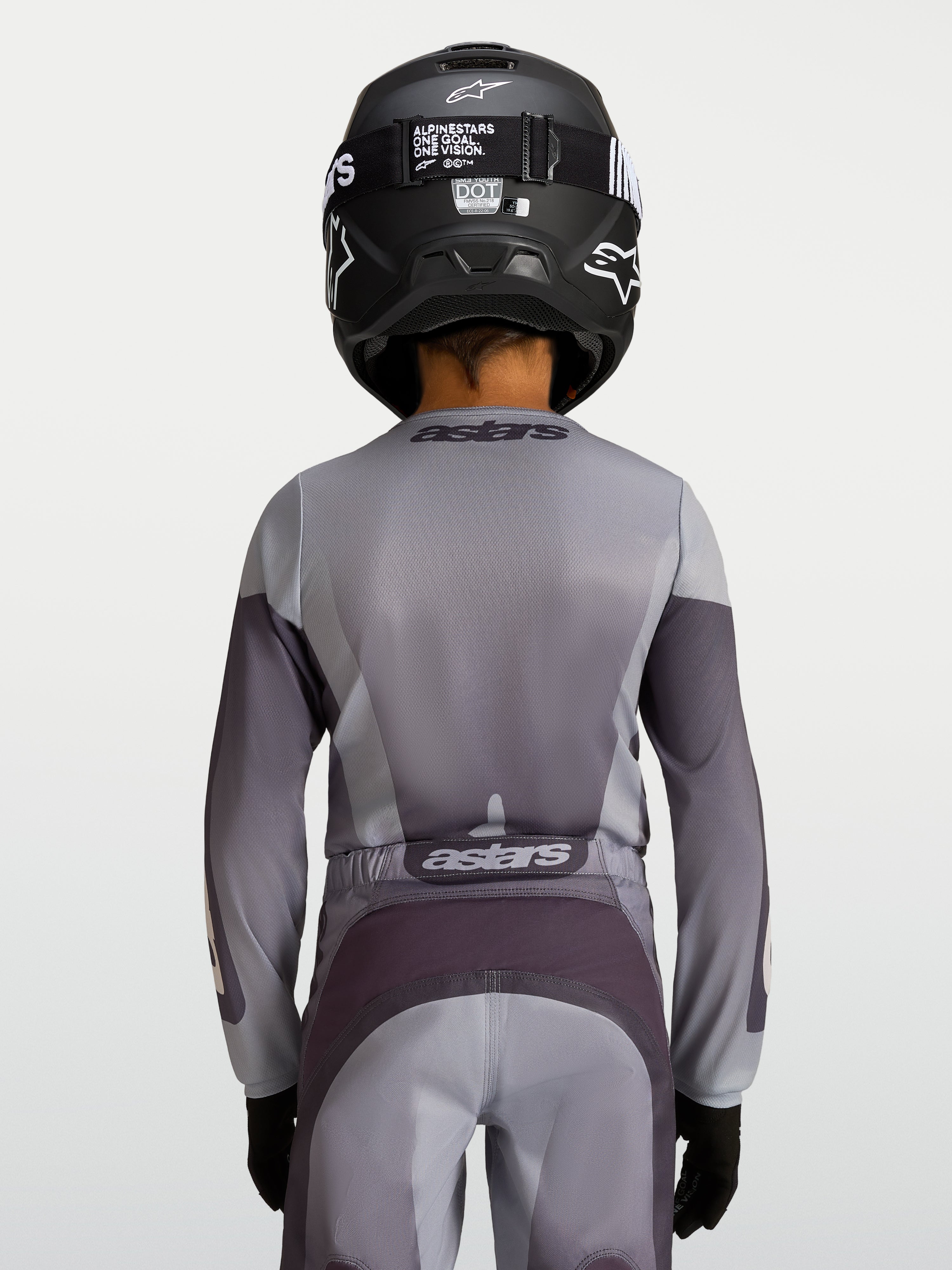 Alpinestars koszulka Fluid Amber 2027, młodzieżowa koszulka motocrossowa, szaro-piaskowa, oddychający materiał, widok z tyłu