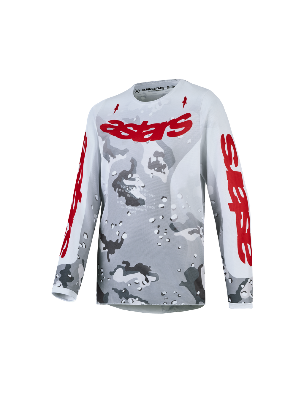 Alpinestars Koszulka Fluid Lone Młodzieżowe, szary kamuflaż i czerwony, oddychająca koszulka motocrossowa MX