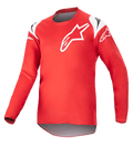 Alpinestars Youth 2023 Racer Narin Jersey, Motocross Jersey, Mars Red and White, featuring a large white star logo on the chest and shoulder accents, lightweight long-sleeve performance fabric for off-road racing
