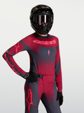 Alpinestars Stella Techstar Swan, damska koszulka motocrossowa, czerwona i ciemnoszara, laserowo wycinana wentylacja, sportowy krój wyścigowy