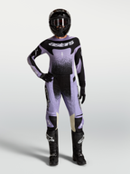 Alpinestars Stella Techstar Swan, damski komplet motocrossowy, jasnofioletowy i czarny, koszulka i spodnie wyścigowe.