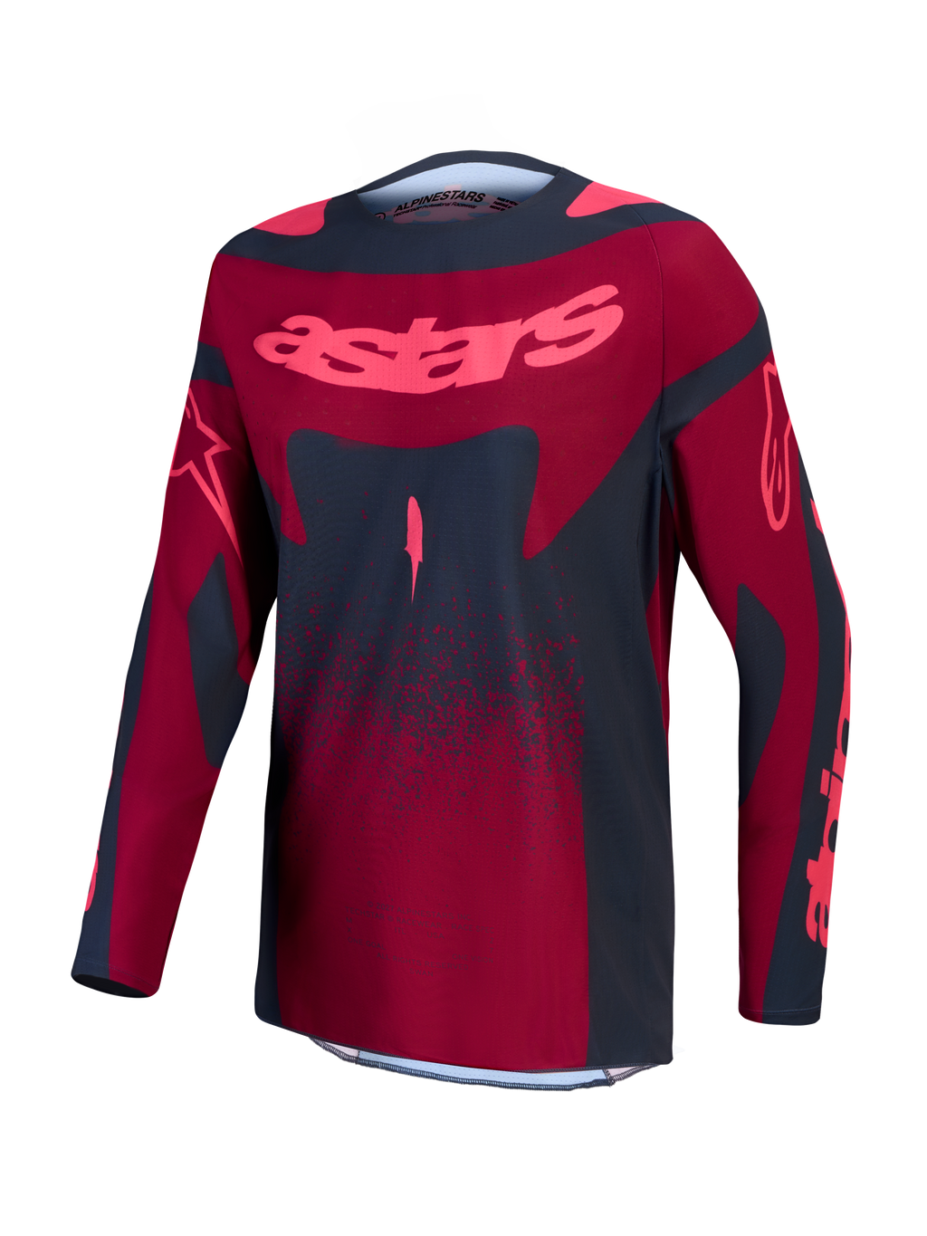 Alpinestars Stella Techstar Swan, damska koszulka motocrossowa, karmazynowa i ciemnoszara, oddychający materiał stretch.