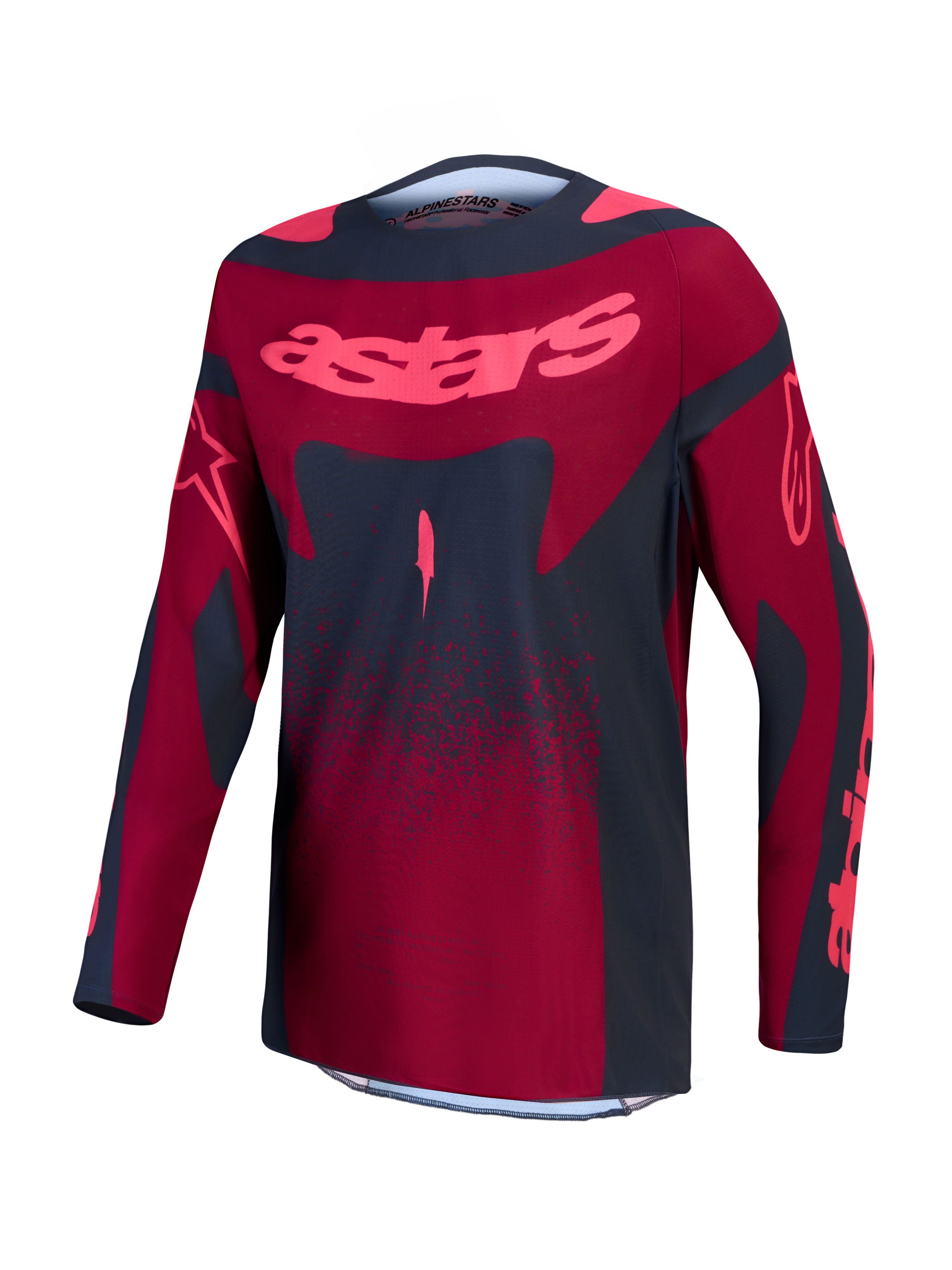 Alpinestars Stella Techstar Swan, damska koszulka motocrossowa, karmazynowa i ciemnoszara, oddychający materiał stretch.