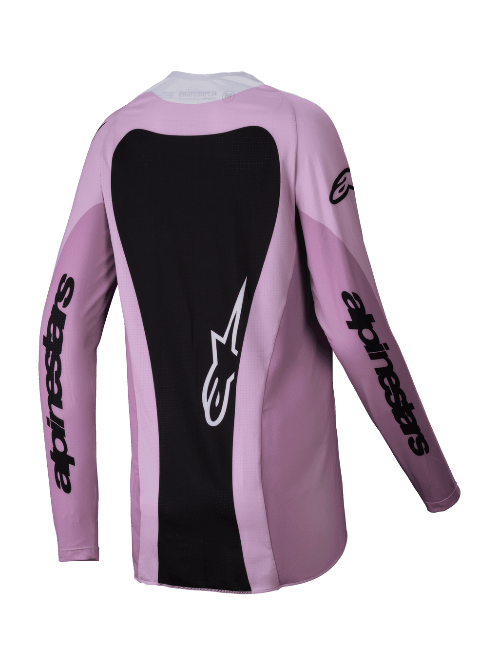 Alpinestars Stella Techstar Melt Jersey 2025, damska koszulka motocrossowa, kolor Blush Black, widok z tyłu z dużym czarnym panelem i białym logo gwiazdy, długie rękawy z czarnym logotypem, profesjonalna odzież off-road dla kobiet