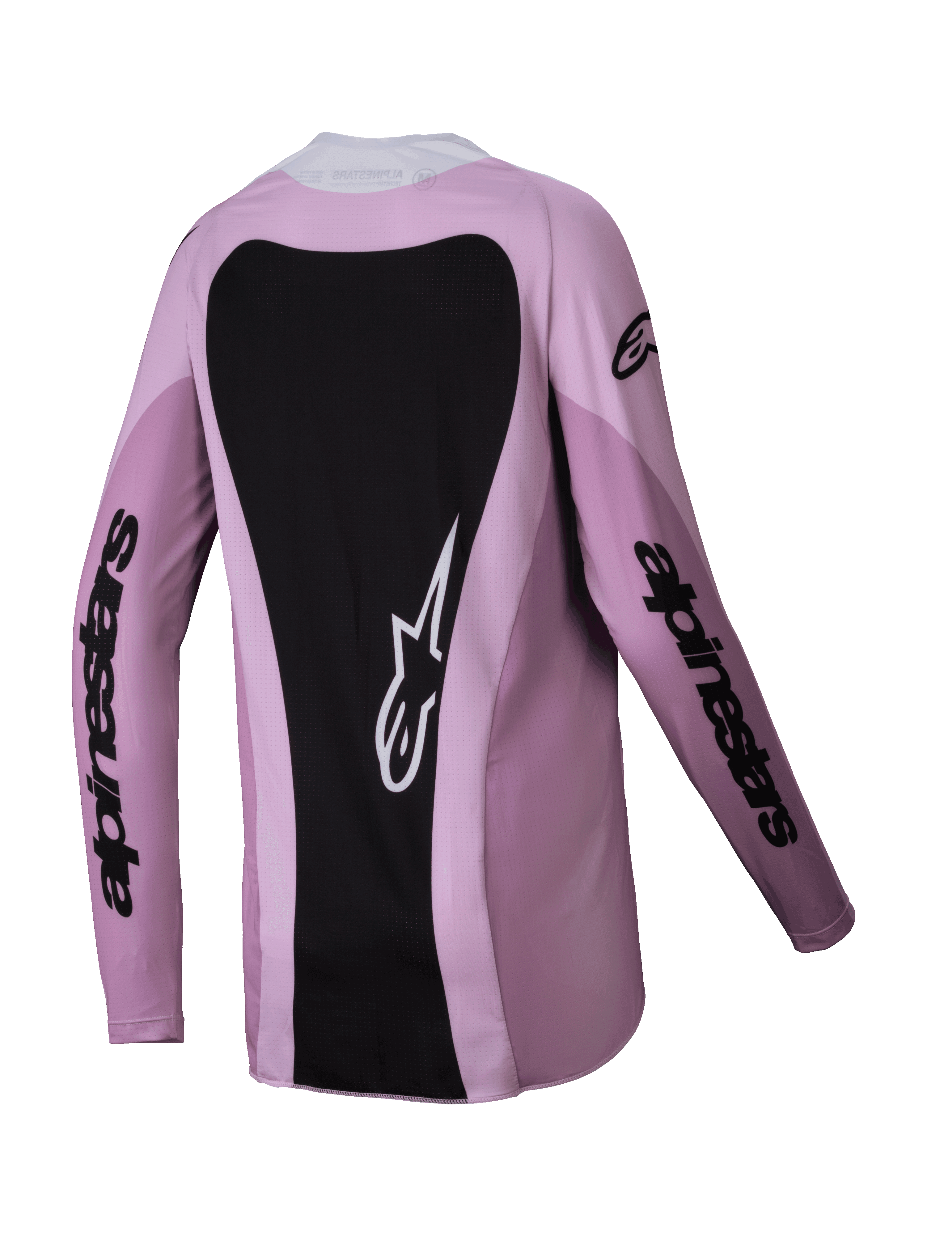 Alpinestars Stella Techstar Melt Jersey 2025, damska koszulka motocrossowa, kolor Blush Black, widok z tyłu z dużym czarnym panelem i białym logo gwiazdy, długie rękawy z czarnym logotypem, profesjonalna odzież off-road dla kobiet