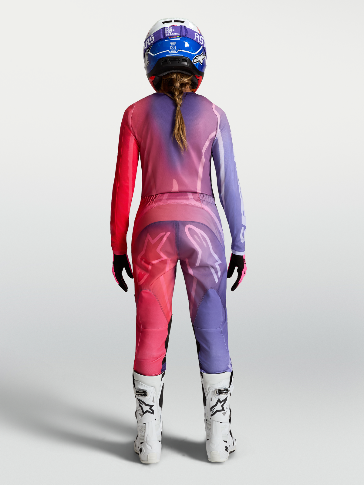 Alpinestars Stella Fluid Kepler, damskie spodnie i zestaw, fioletowy i czerwony, widok z tyłu, odzież off-road.