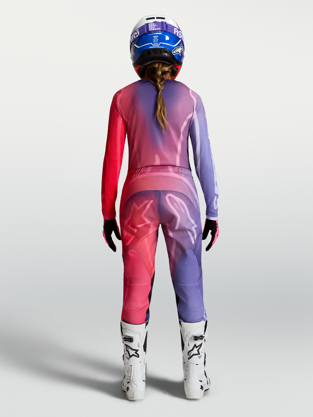 Alpinestars Stella Fluid Kepler, damska koszulka motocrossowa, fioletowa i czerwona, poliester, tył na modelu.