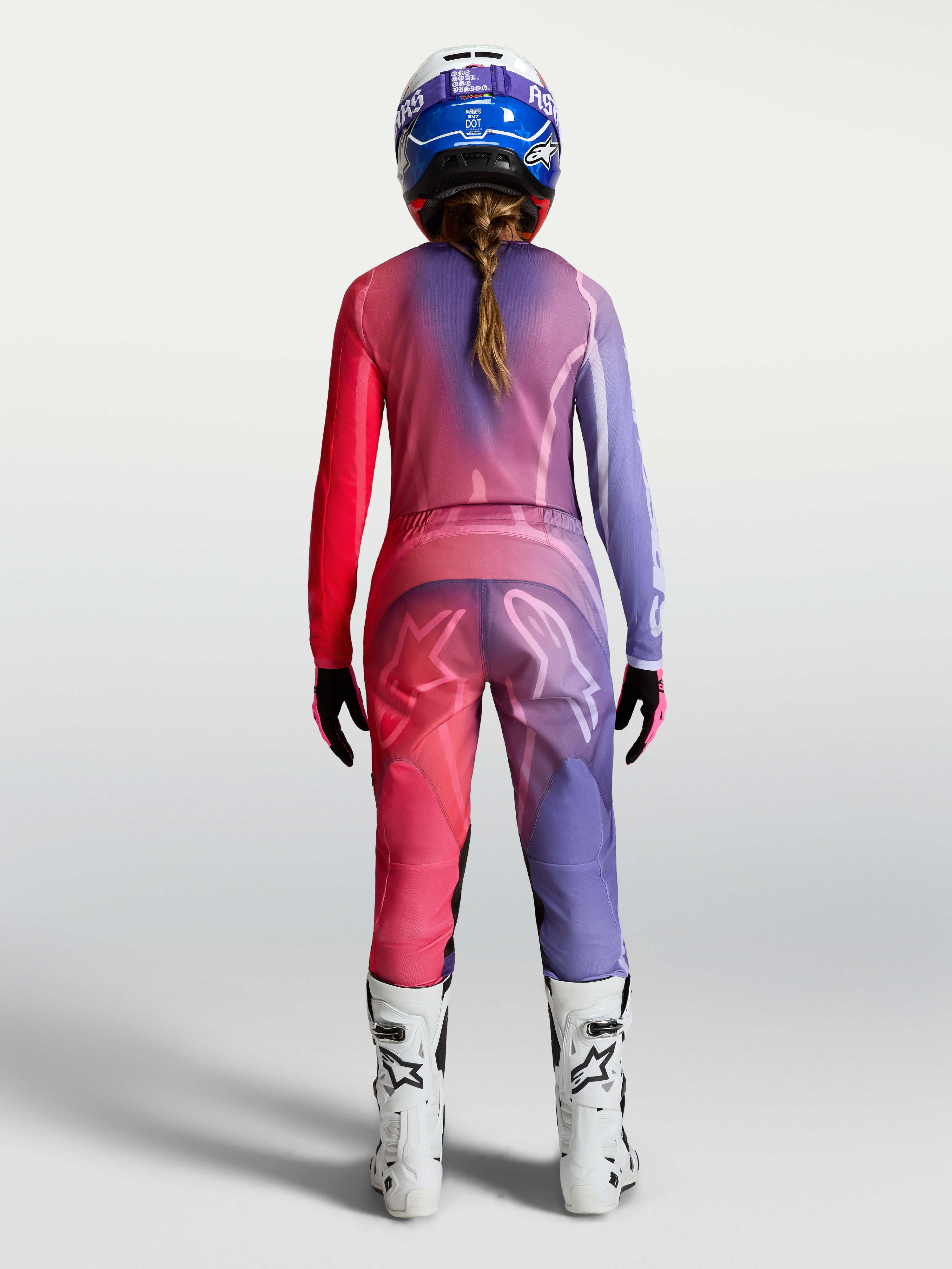 Alpinestars Stella Fluid Kepler, damska koszulka motocrossowa, fioletowa i czerwona, poliester, tył na modelu.