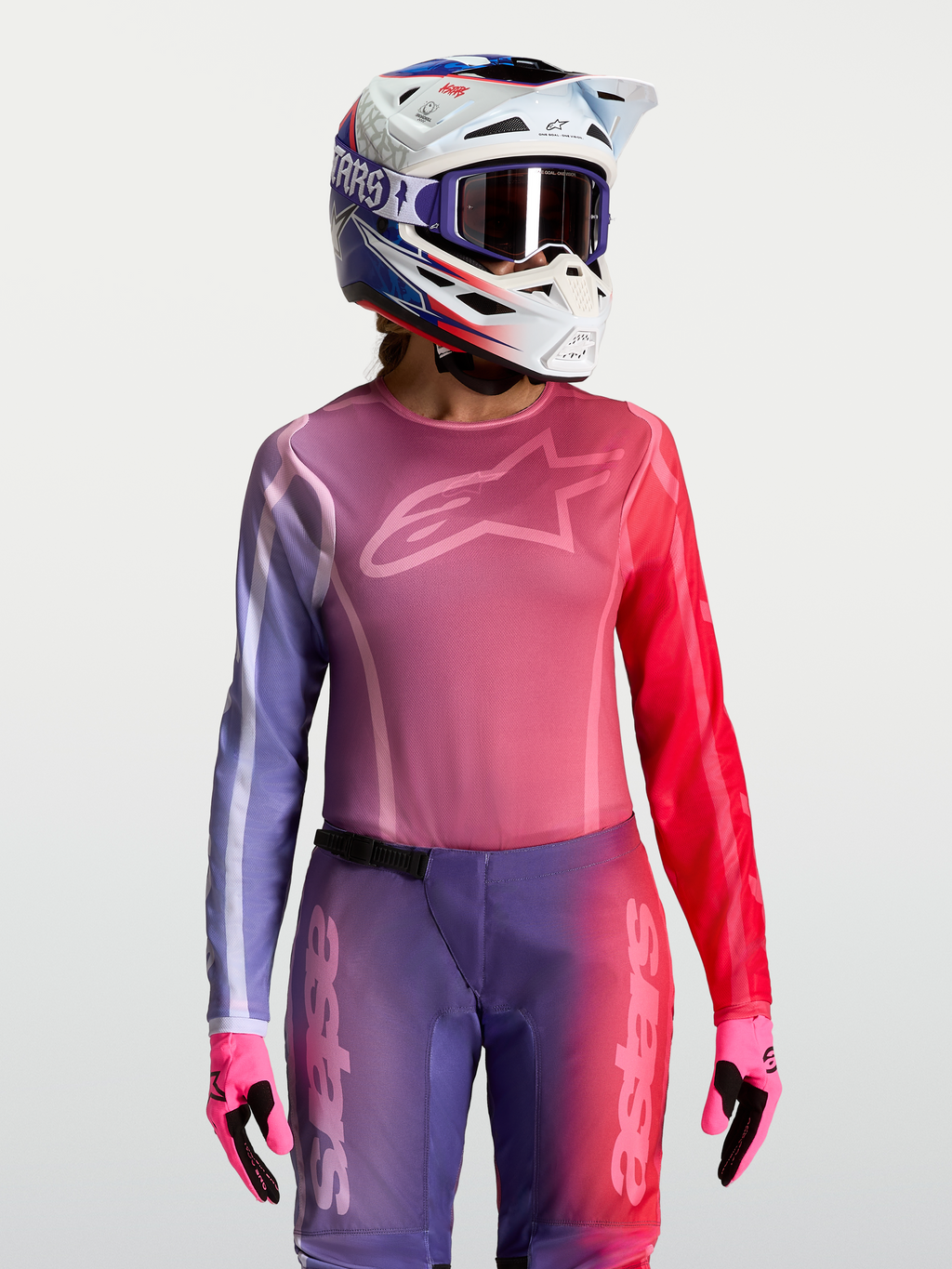 Alpinestars Stella Fluid Kepler, damska koszulka motocrossowa, fioletowa i czerwona, lekki poliester