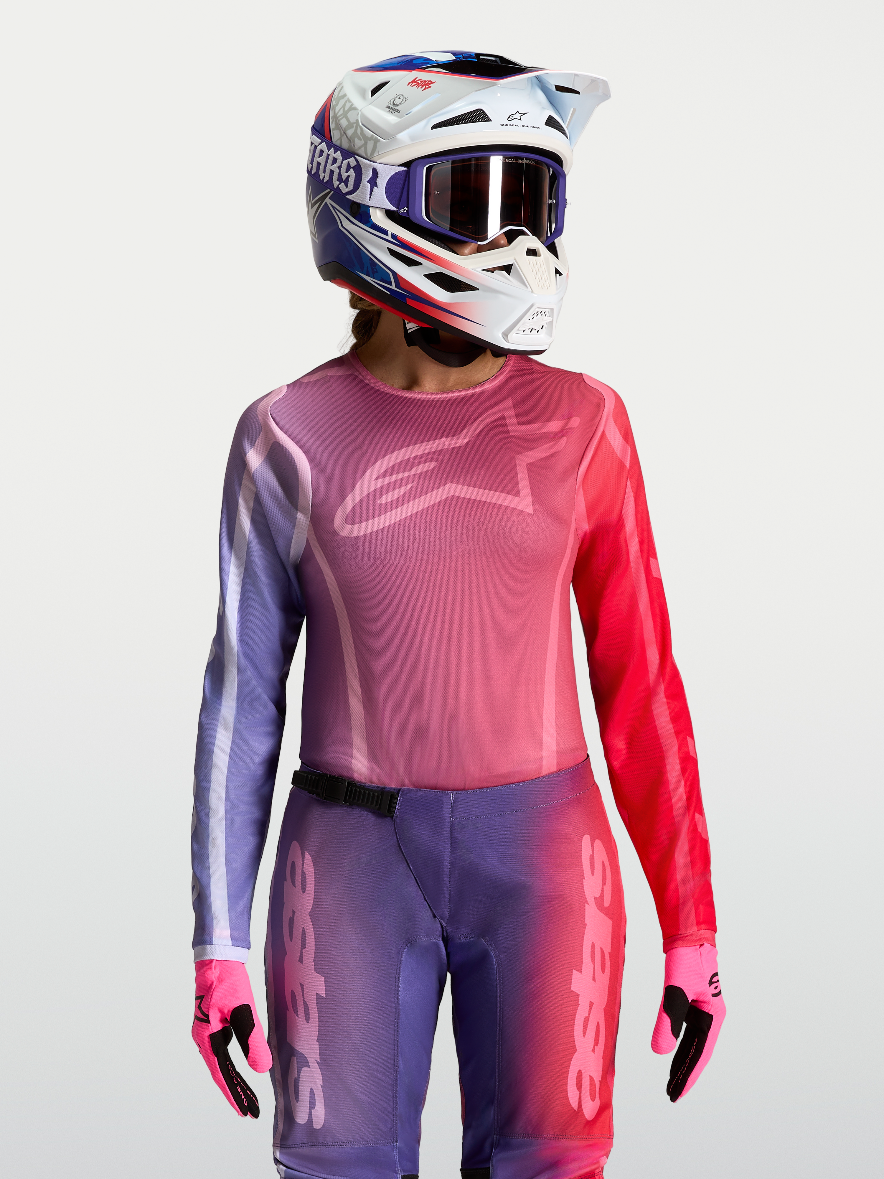 Alpinestars Stella Fluid Kepler, damska koszulka motocrossowa, fioletowa i czerwona, lekki poliester