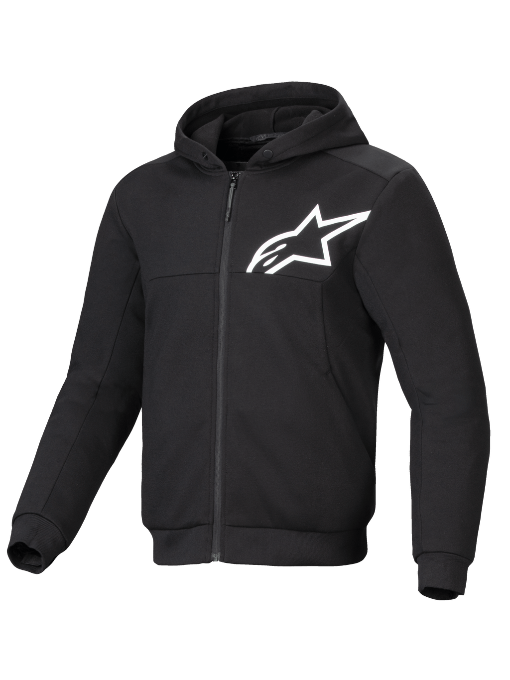 Alpinestars kurtka z kapturem Chrome V2 Sport, czarna męska kurtka motocyklowa z białym logo gwiazdy, certyfikowana CE.