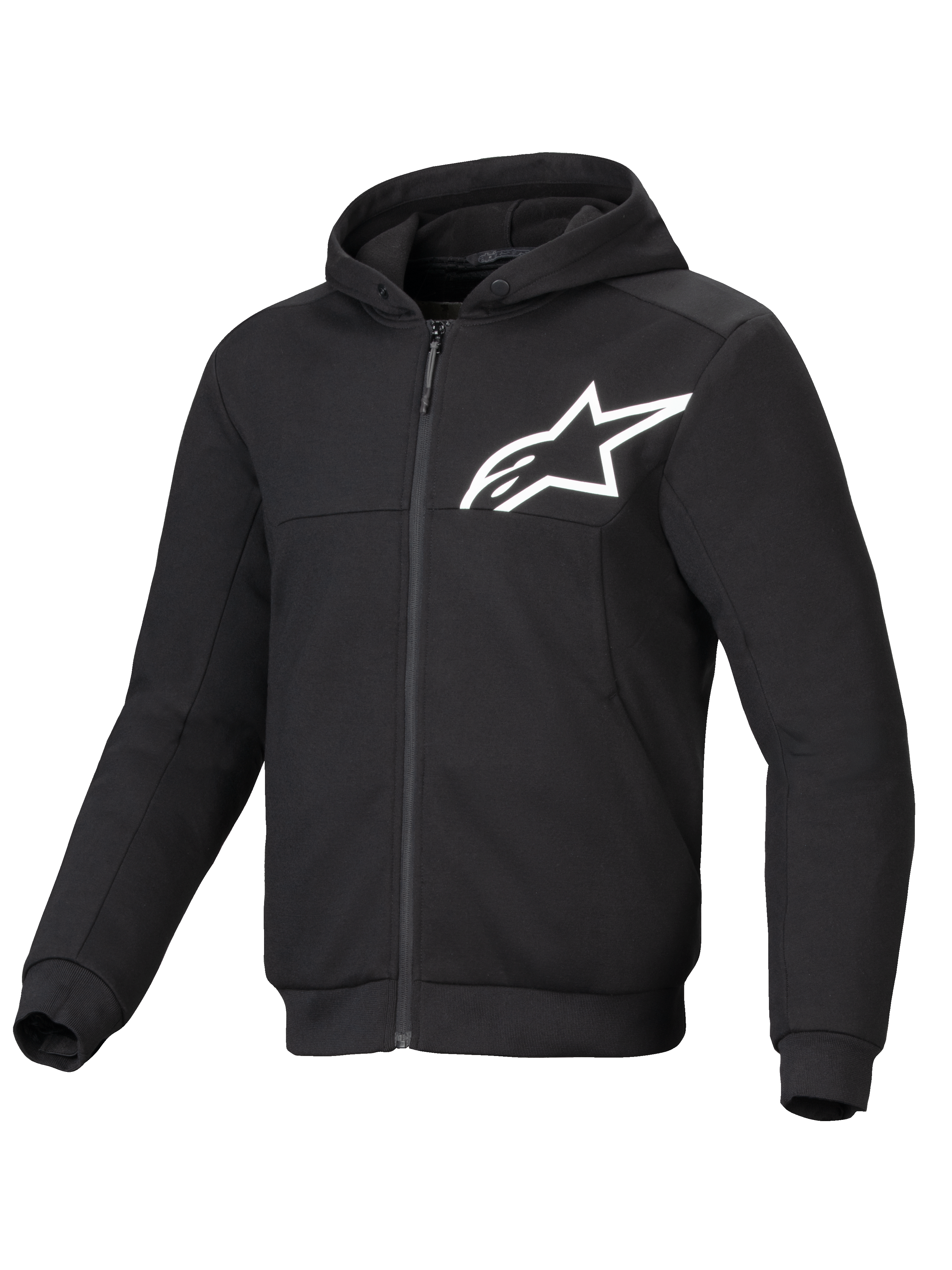 Alpinestars kurtka z kapturem Chrome V2 Sport, czarna męska kurtka motocyklowa z białym logo gwiazdy, certyfikowana CE.