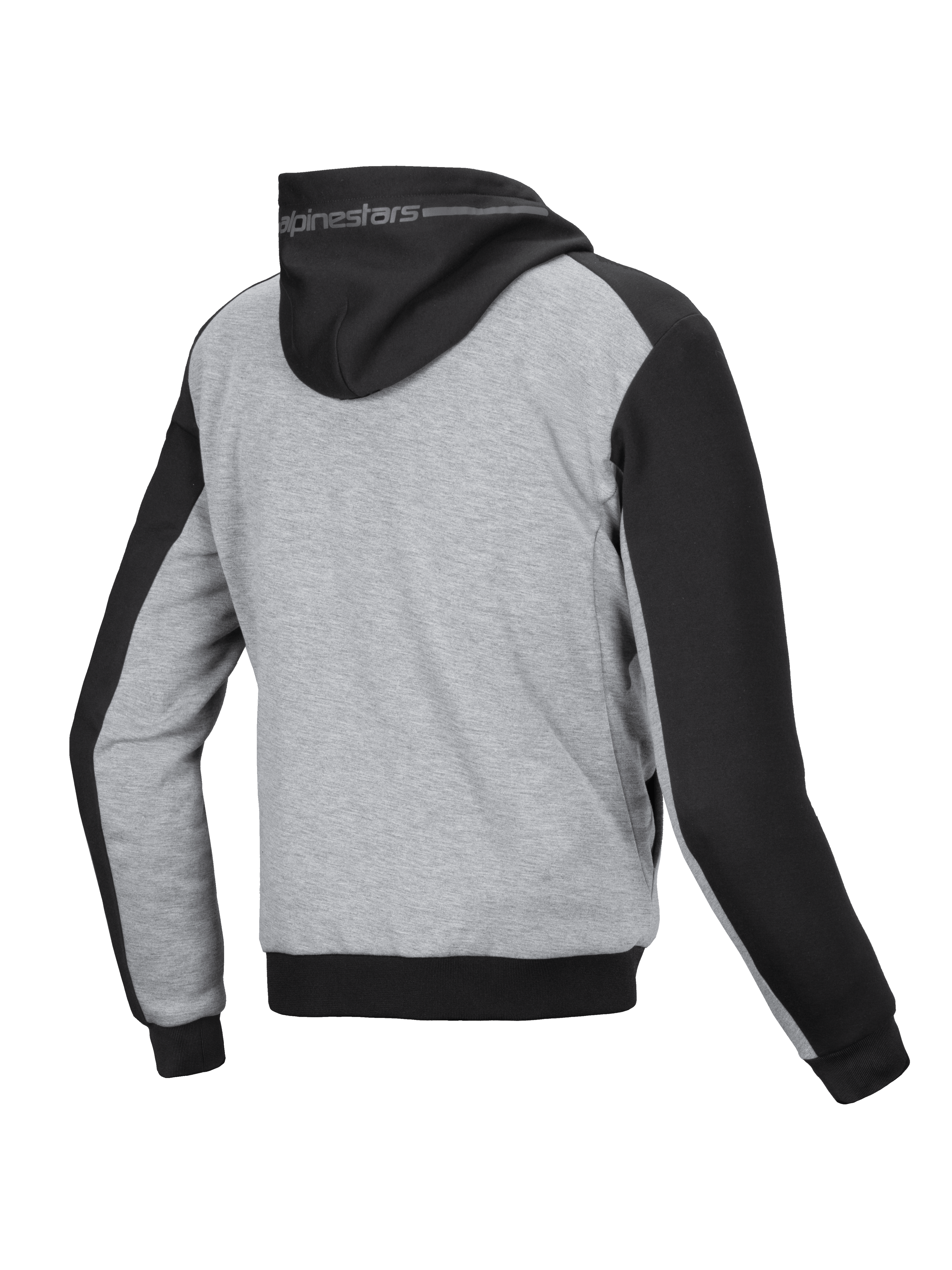 Alpinestars Chrome V2 Sport Hoodie, męska kurtka motocyklowa, czarny i szary melanż, tył, wzmocnienia aramidowe.