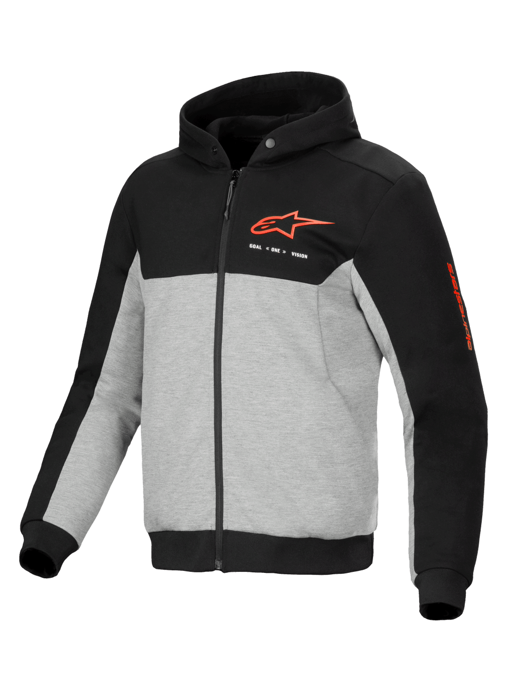 Alpinestars Chrome V2 Sport Hoodie, męska kurtka motocyklowa urban, czarno-szara, z kapturem i certyfikatem CE.