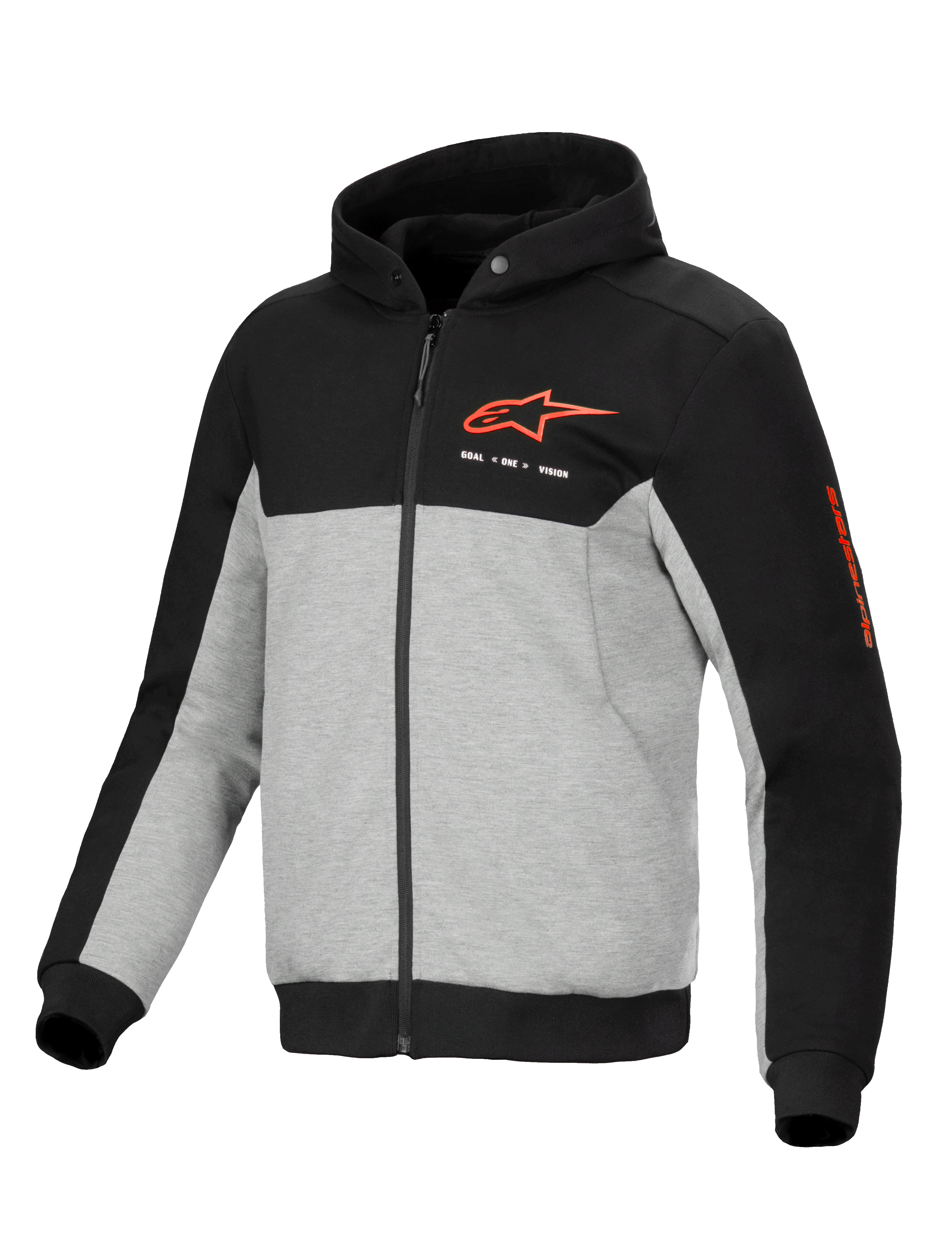 Alpinestars Chrome V2 Sport Hoodie, męska kurtka motocyklowa urban, czarno-szara, z kapturem i certyfikatem CE.