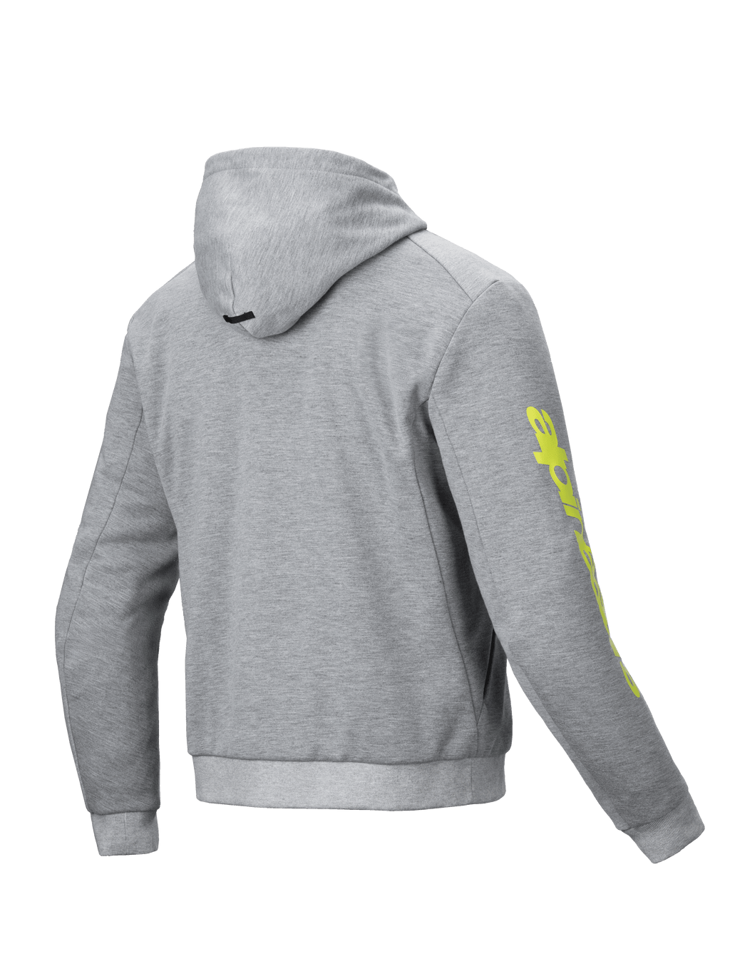 Alpinestars Kurtka z kapturem Chrome V2 Sport, męska kurtka motocyklowa urban, szara z jaskrawożółtym logo na rękawie, polar techniczny, certyfikat CE.