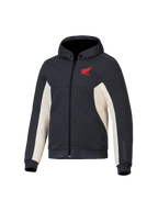 Bluza z kapturem Alpinestars Honda Chrome V3 Sport, antracytowy melanż i złamana biel, czerwone logo Honda Wing na piersi, polar techniczny z pełnym zamkiem, kaptur na zatrzaski i żebrowane mankiety, miejska odzież motocyklowa