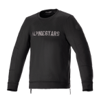 Alpinestars Legit Crew Fleece, miejska kurtka motocyklowa, czarny i chłodny szary, bluza z okrągłym dekoltem i metalicznym logo na piersi, boczne zamki, ściągacze na mankietach i dole, codzienna odzież motocyklowa