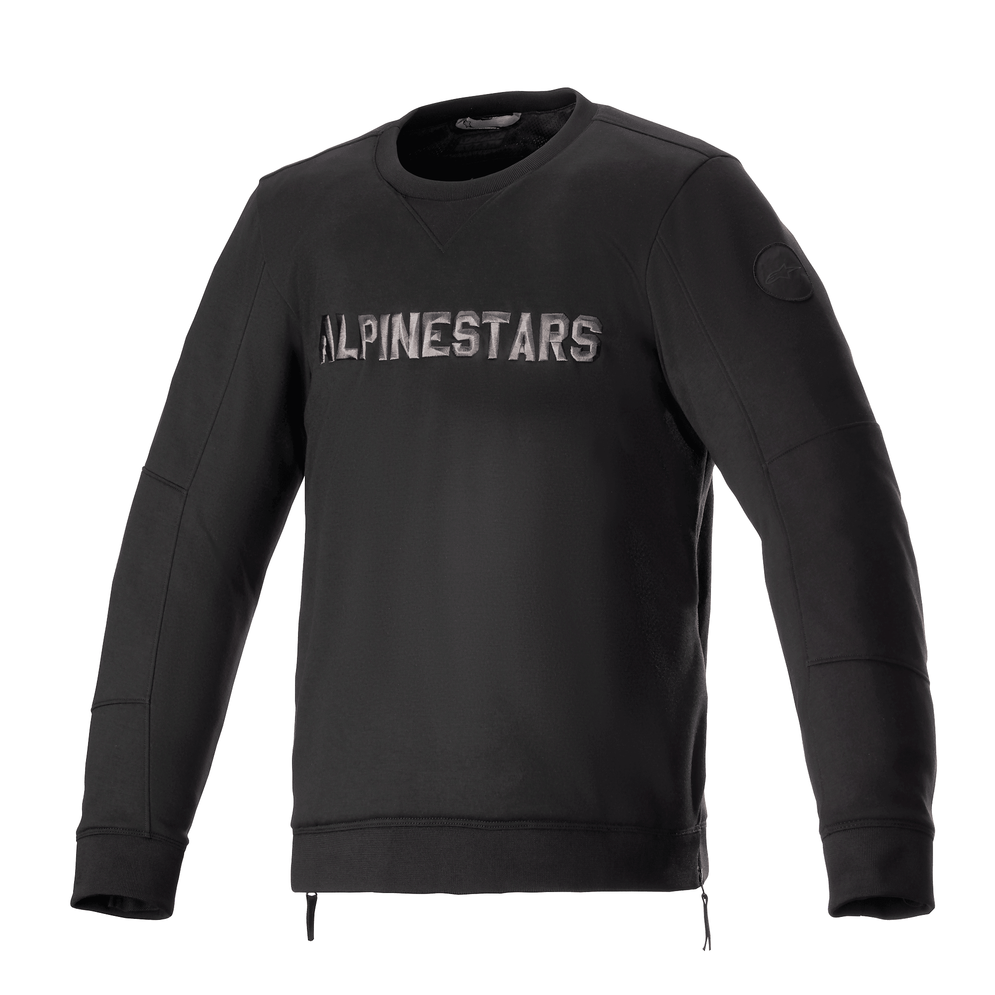 Alpinestars Legit Crew Fleece, miejska kurtka motocyklowa, czarny i chłodny szary, bluza z okrągłym dekoltem i metalicznym logo na piersi, boczne zamki, ściągacze na mankietach i dole, codzienna odzież motocyklowa