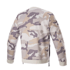 Alpinestars Legit Crew Fleece, polar motocyklowy, Light Gray Camo, widok z tyłu, wzór kamuflażu w odcieniach szarości i beżu, ściągacz przy kołnierzu i na dole, boczne zamki błyskawiczne, casualowa miejska odzież motocyklowa