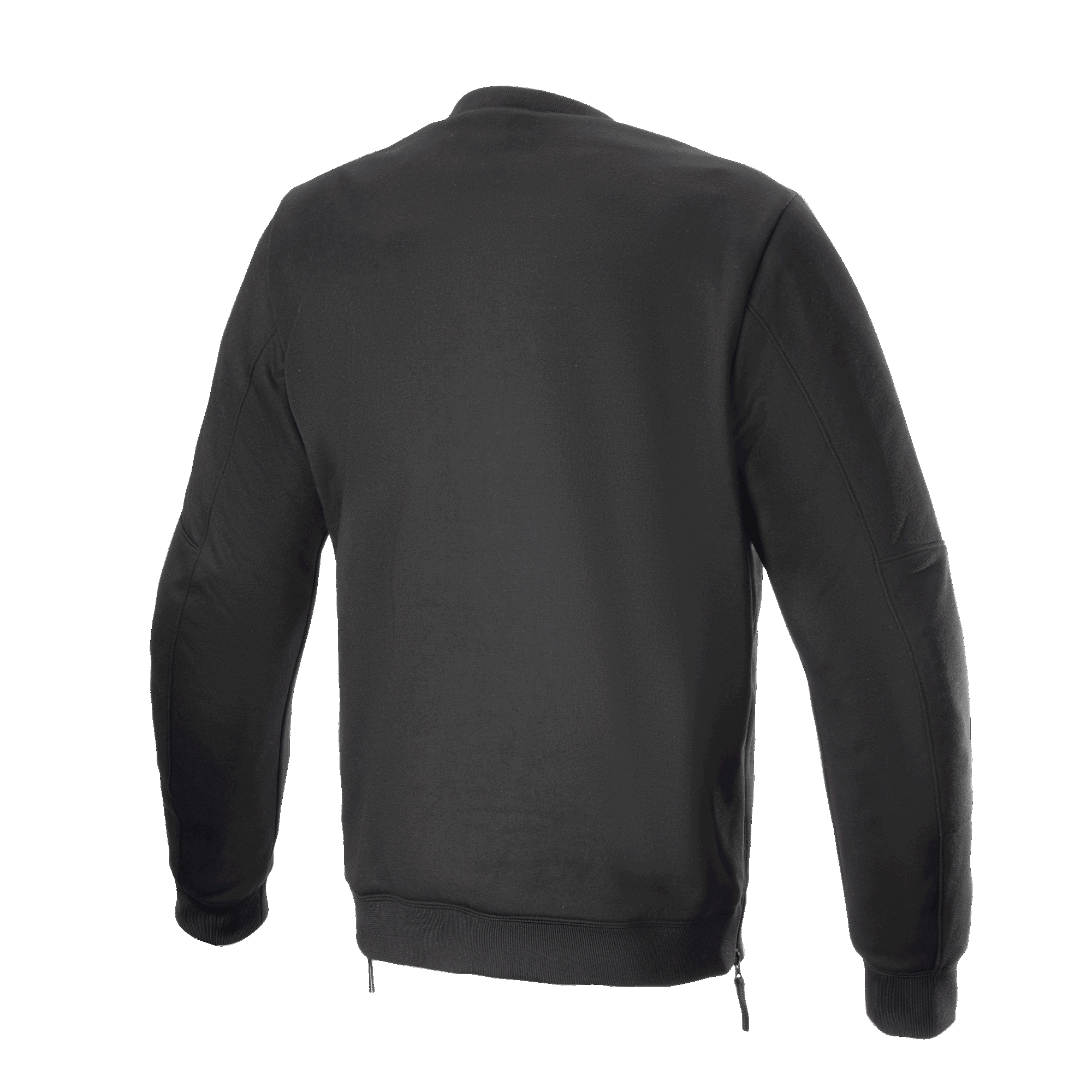 Alpinestars FQ20 Legit Crew Fleece, motocyklowa bluza polarowa, czarna, widok z tyłu, z prążkowanym pasem z bocznymi zamkami i swobodnym miejskim designem