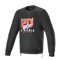 Alpinestars FQ20 Legit Crew Fleece, czarna motocyklowa bluza z długim rękawem, czerwona grafika z numerem „20” z rogami diabła i napisem „El Diablo” na piersi, niebiesko-czerwone cieniowane logo, boczne zamki i ściągacze, miejska odzież do jazdy