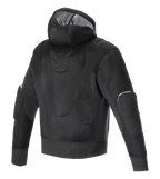 Alpinestars Moflow Air Tech Hoodie, Men's Motorcycle Jacket, Black, rear view featuring full high-density mesh construction, integrated mesh hood, and protective elbow panels, designed for maximum ventilation and urban style.