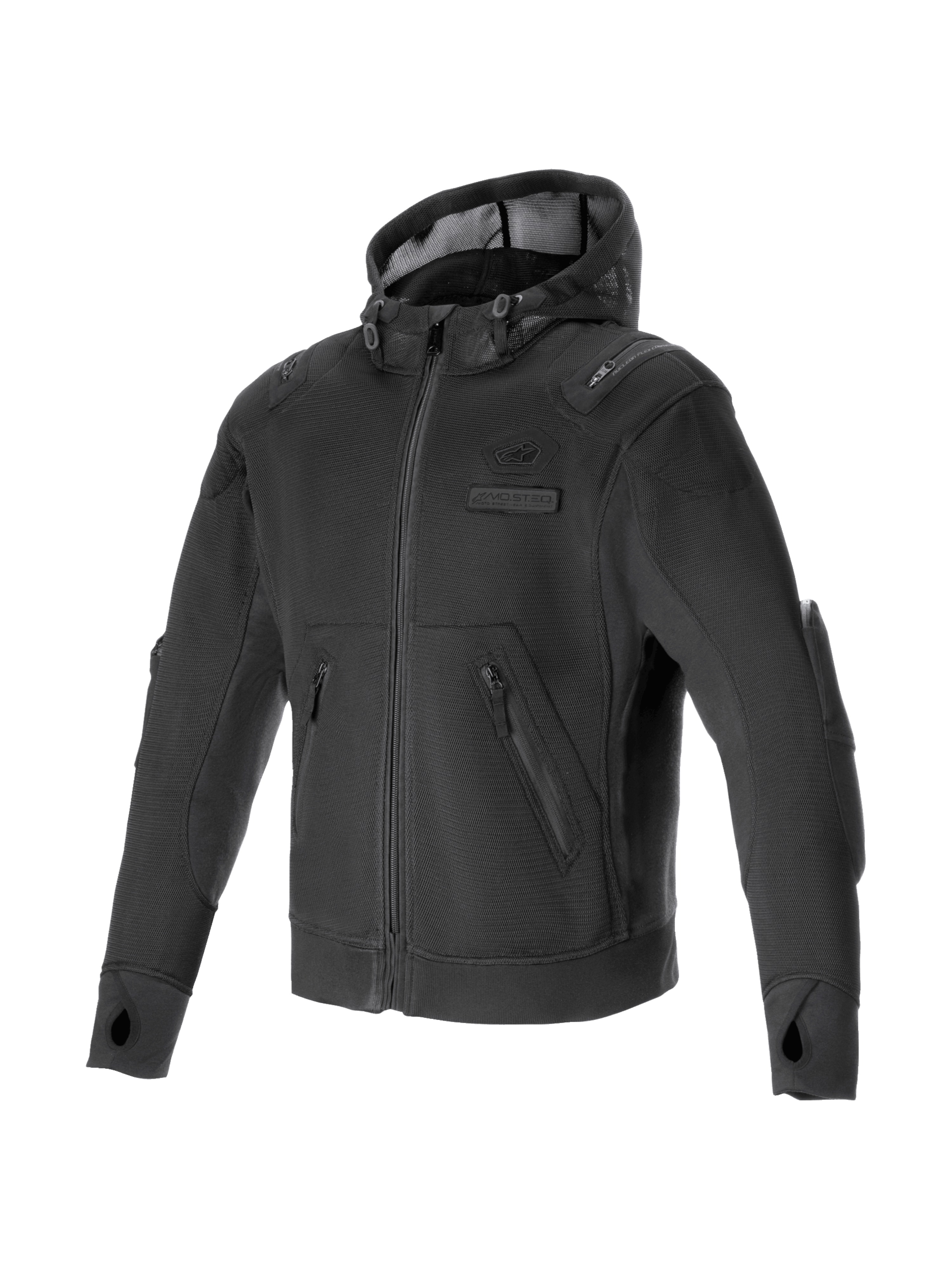 Alpinestars Moflow Air Tech Hoodie, Urban Motorcycle Jacket, Man, Black, Mesh Textile, Tech-Air Ready.