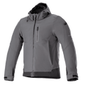 Alpinestars Neo Waterproof Hoodie, miejska kurtka motocyklowa, szaro-czarna, kurtka z kapturem zapinana na zamek, kieszeń na piersi, regulowane mankiety na rzepy, techniczny wodoodporny softshell, nowoczesny design