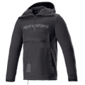 Alpinestars Sherpa Hoodie, motocyklowa kurtka typu anorak Black Reflex, krótki zamek z logo na piersi, duża przednia kieszeń zapinana na zamek, techniczna tkanina softshell, sportowy design miejski