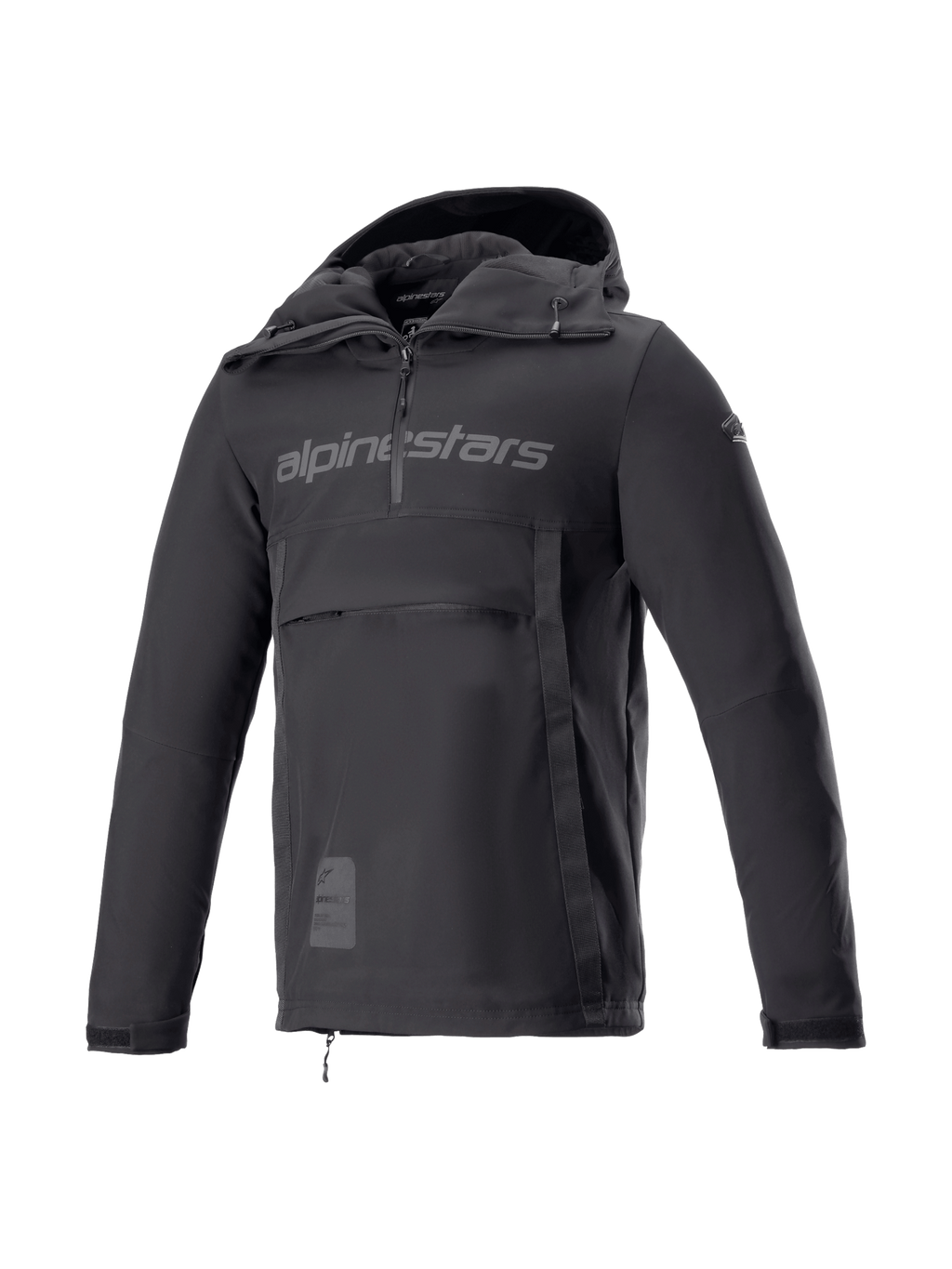 Alpinestars Sherpa Hoodie, czarna męska bluza motocyklowa anorak, wiatroodporny softshell, Tech-Air Ready, styl miejski.