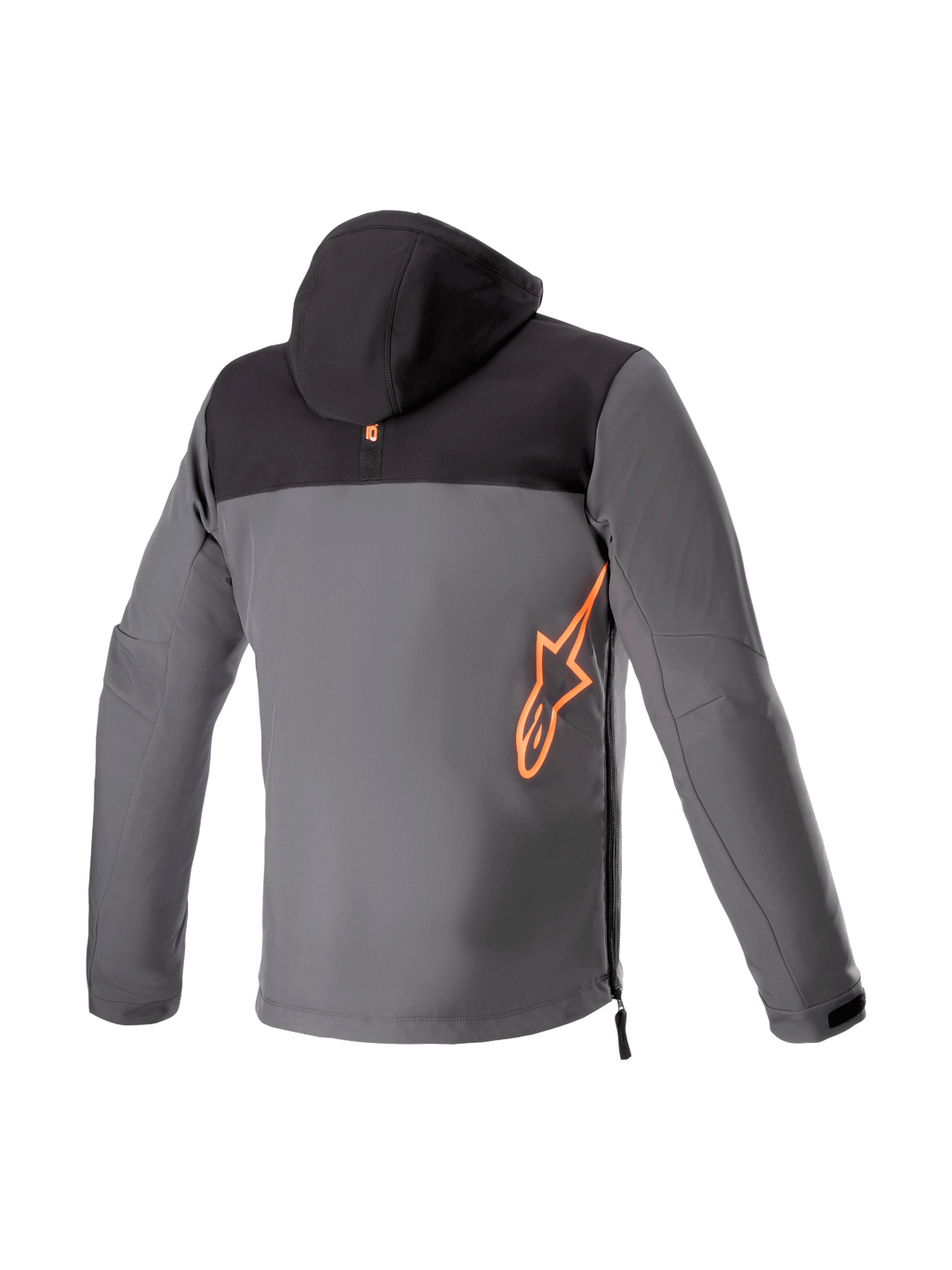 Alpinestars Sherpa Hoodie, męska miejska kurtka softshell, czarno-szara, logo czerwony fluo, widok z tyłu, Tech-Air® Ready