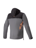 Alpinestars Sherpa Hoodie, męska miejska kurtka softshell, czarno-szara, logo czerwony fluo, widok z tyłu, Tech-Air® Ready