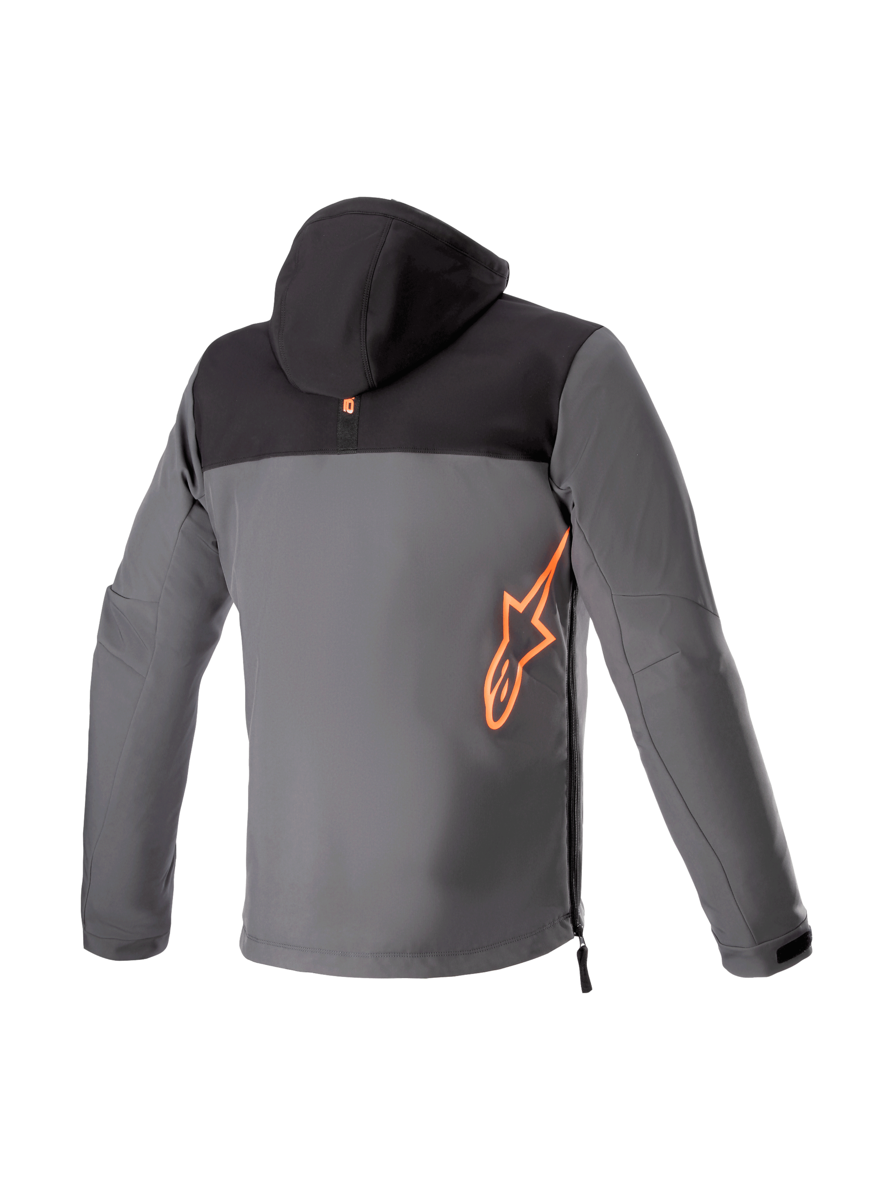 Alpinestars Sherpa Hoodie, męska miejska kurtka softshell, czarno-szara, logo czerwony fluo, widok z tyłu, Tech-Air® Ready