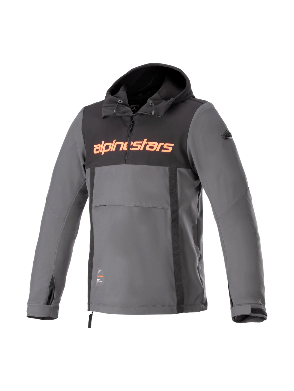 Alpinestars Sherpa, szaro-czarna bluza motocyklowa softshell, wiatroodporny anorak miejski z czerwonym logo.