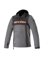 Alpinestars Sherpa, szaro-czarna bluza motocyklowa softshell, wiatroodporny anorak miejski z czerwonym logo.